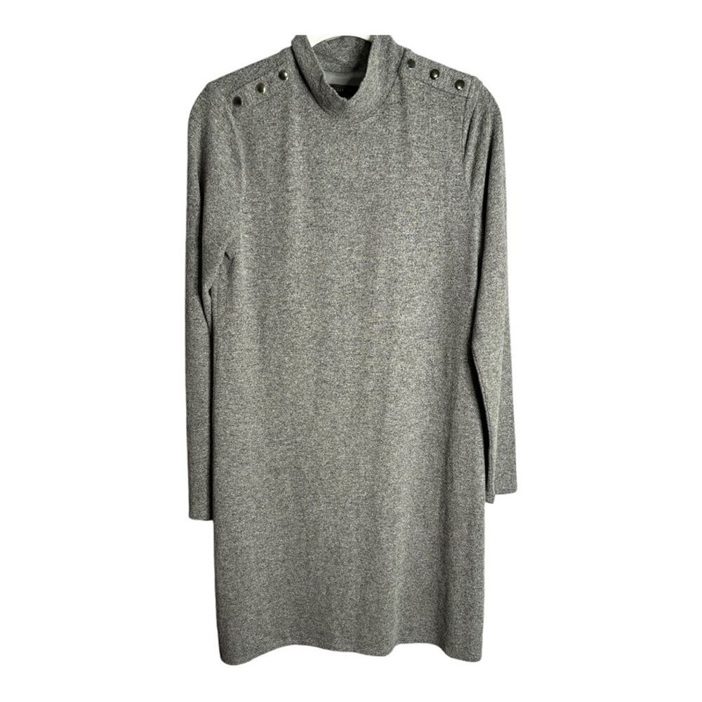 White House Black Market Gray Mock Turtleneck Dress Button Detail Small